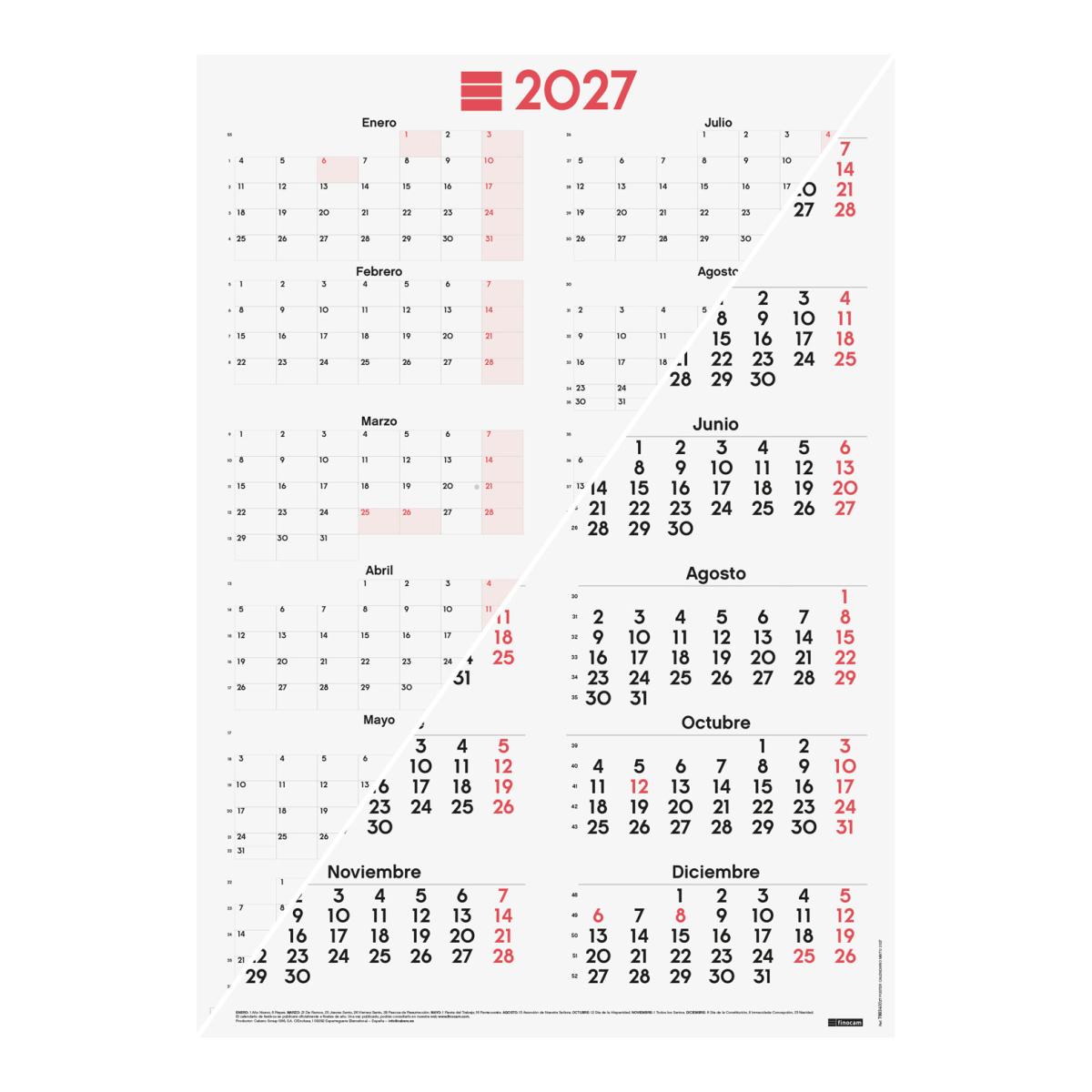 Póster Calendario Mixto año 2027 Neutro 485x680 mm Año Vista Finocam castellano Multicolor-1