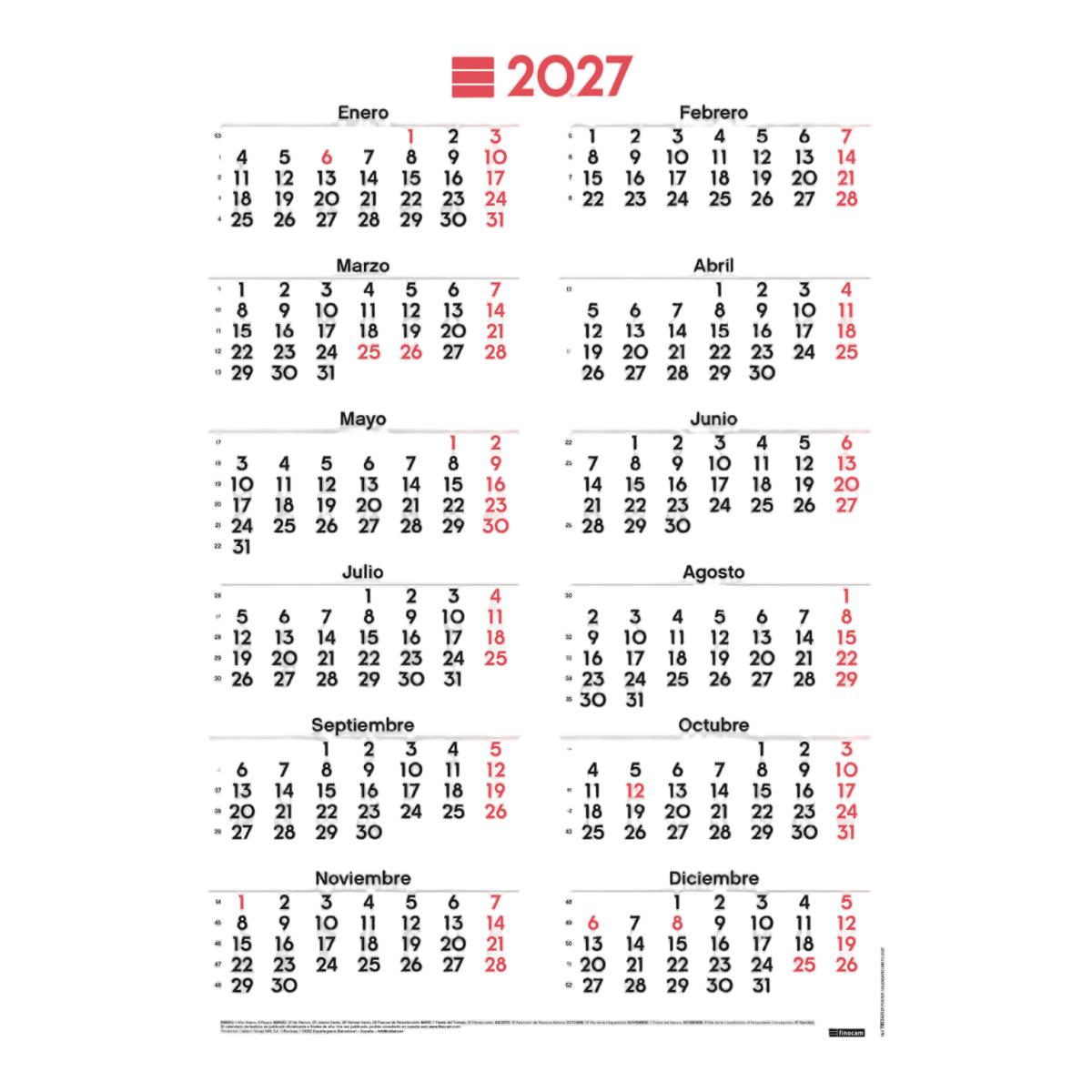 Póster Calendario Mixto año 2027 Neutro 485x680 mm Año Vista Finocam castellano Multicolor-5