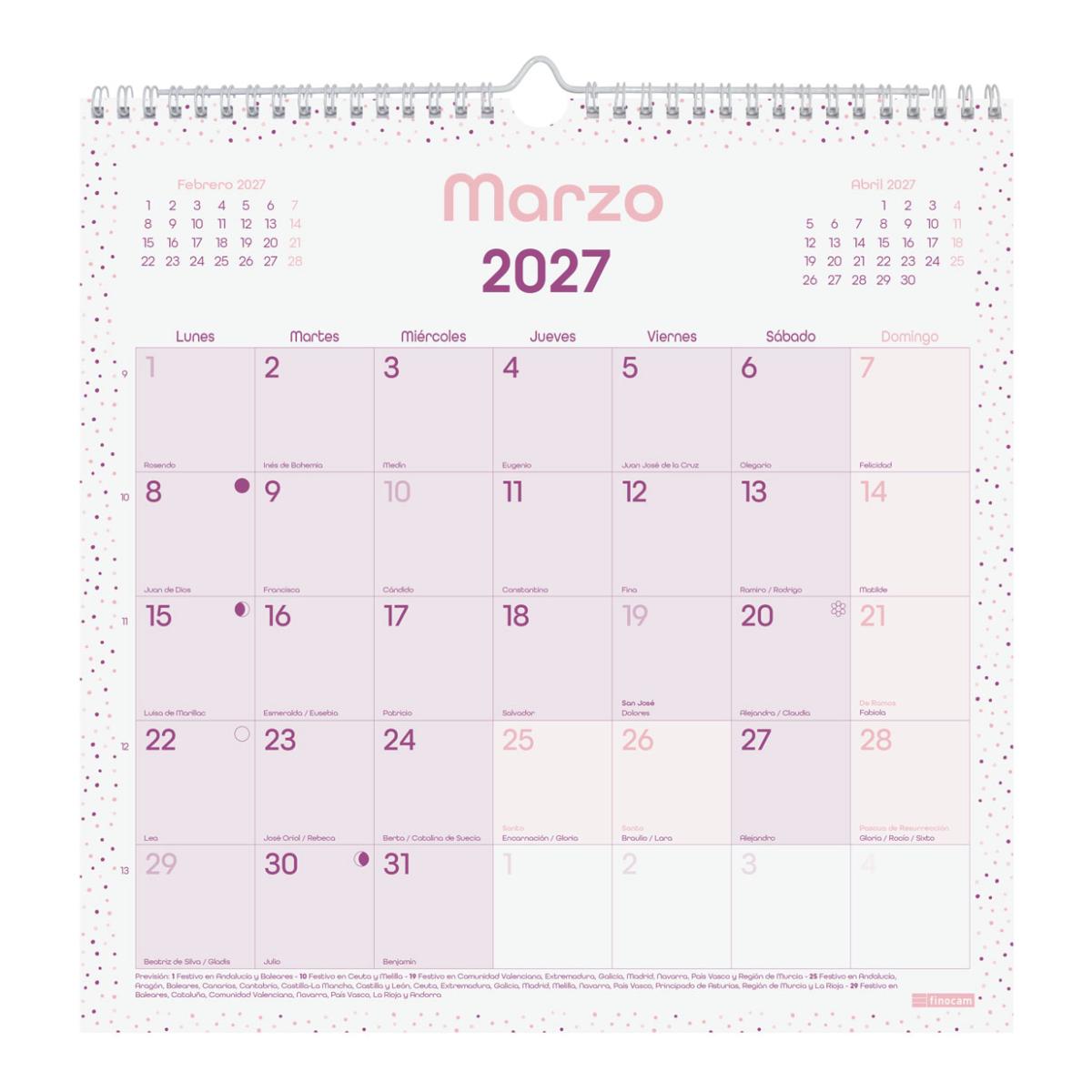 Imagen 3 de Calendario pared año 2027 Trendy Chic 300x300 mm Mes Vista Finocam morado castellano Morado