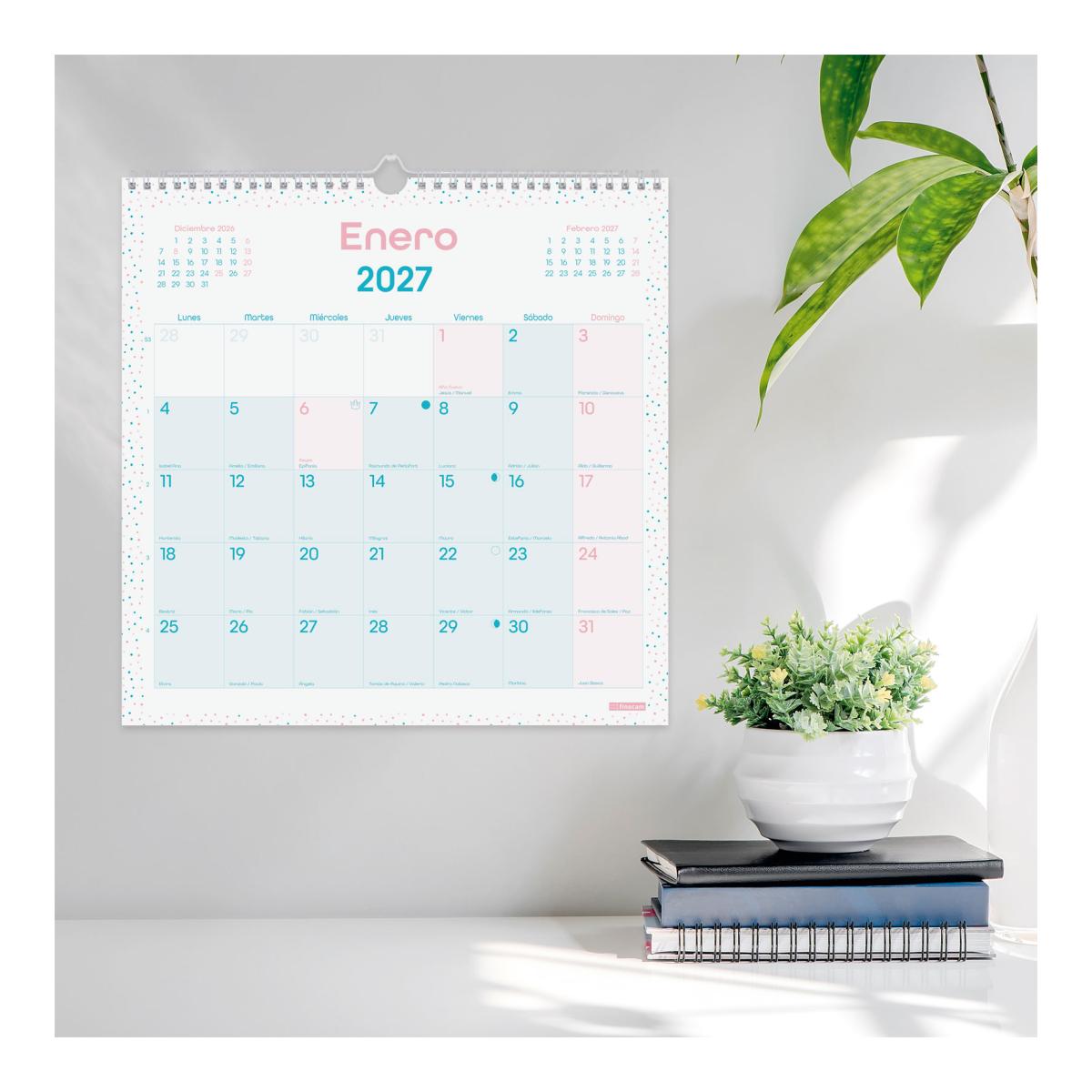Calendario pared año 2027 Trendy Chic 300x300 mm Mes Vista Finocam turquesa castellano Turquesa-2