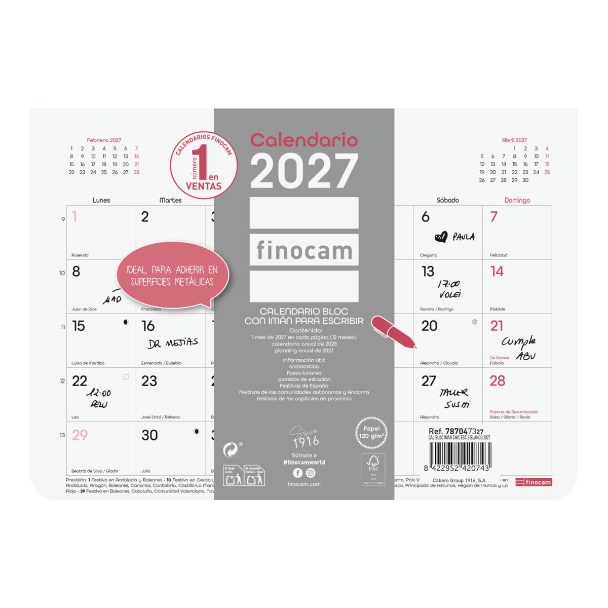 Calendario bloc encolado con imán año 2027 Trendy Chic S-210x150 mm Mes Vista Finocam blanco castellano Blanco-1