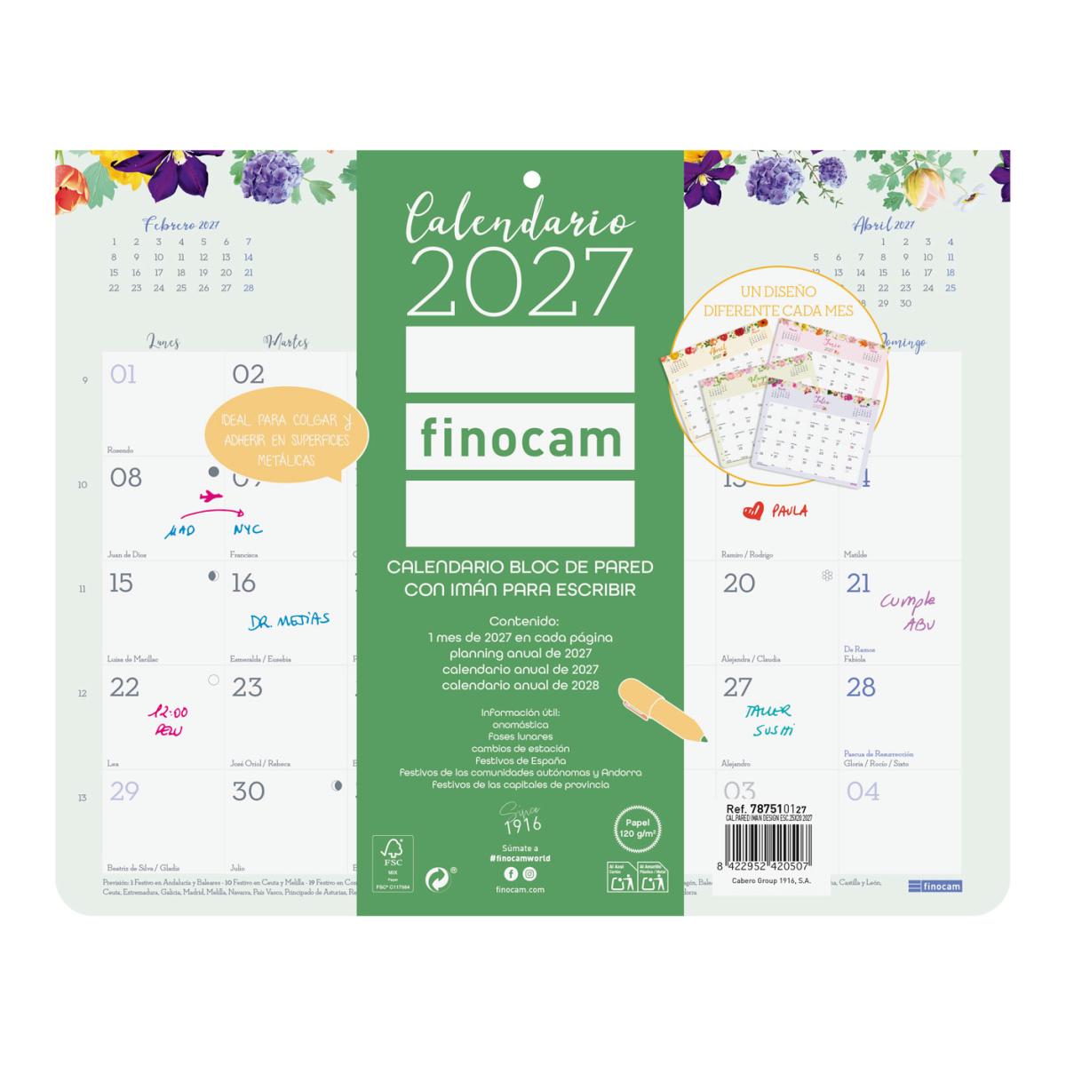Imagen 0 de Calendario pared encolado con imán año 2027 Trendy Design 250x200 mm Mes Vista Finocam castellano