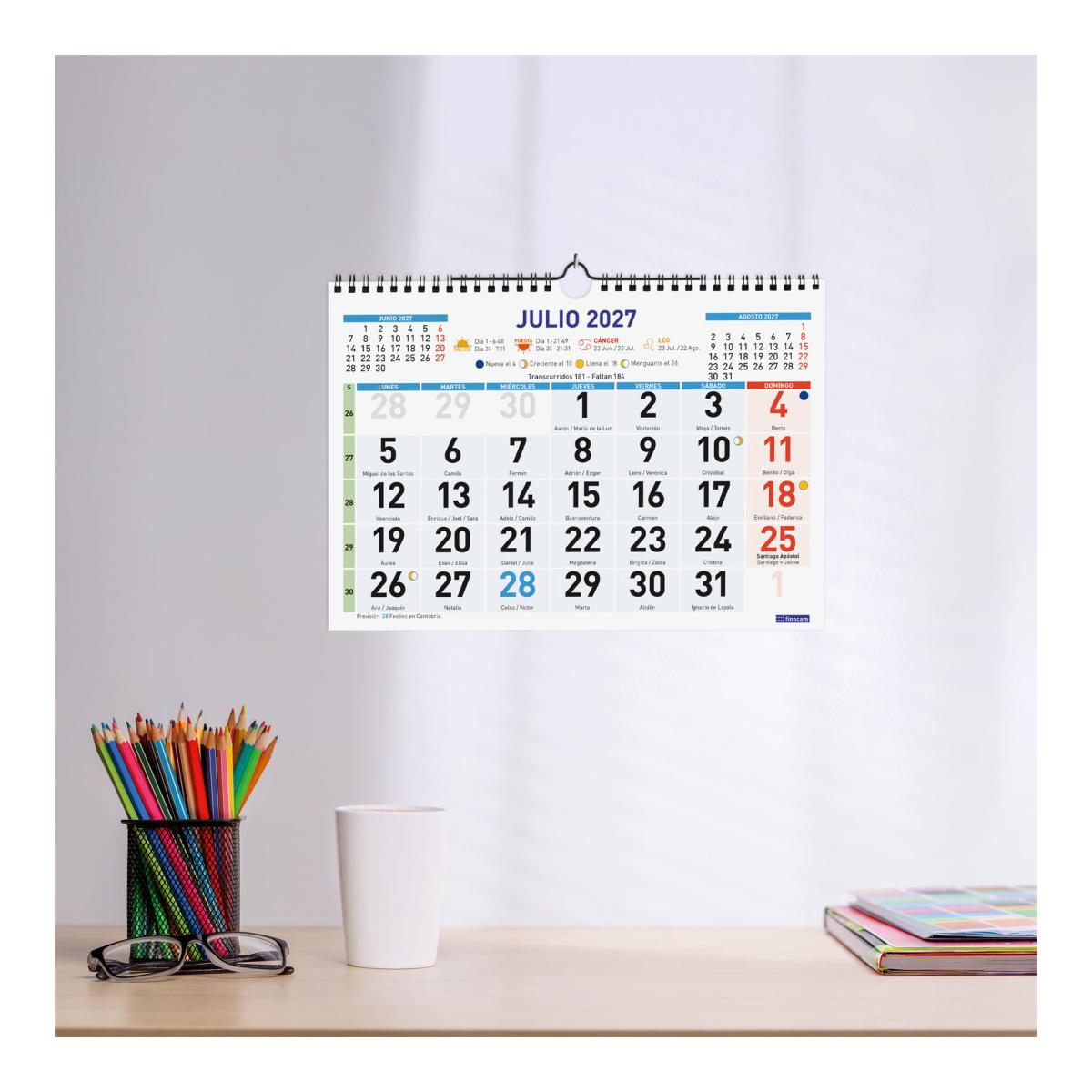 Imagen 2 de Calendario pared año 2027 Trendy Color números grandes M-300x210 mm Mes Vista Finocam castellano Multicolor