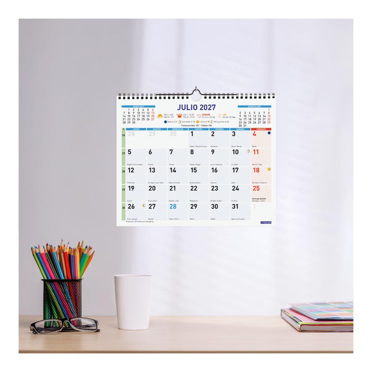 Calendario pared año 2027 Trendy Color escribir M-300x247 mm Mes Vista Finocam castellano Multicolor-2