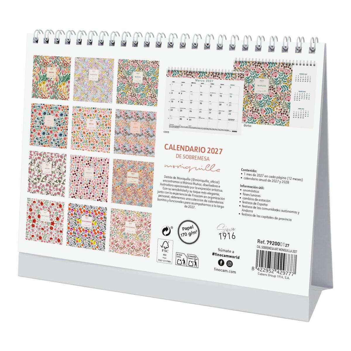 Calendario sobremesa año 2027 Art S-210x150 mm Mes Vista Moniquilla Finocam castellano Multicolor-6