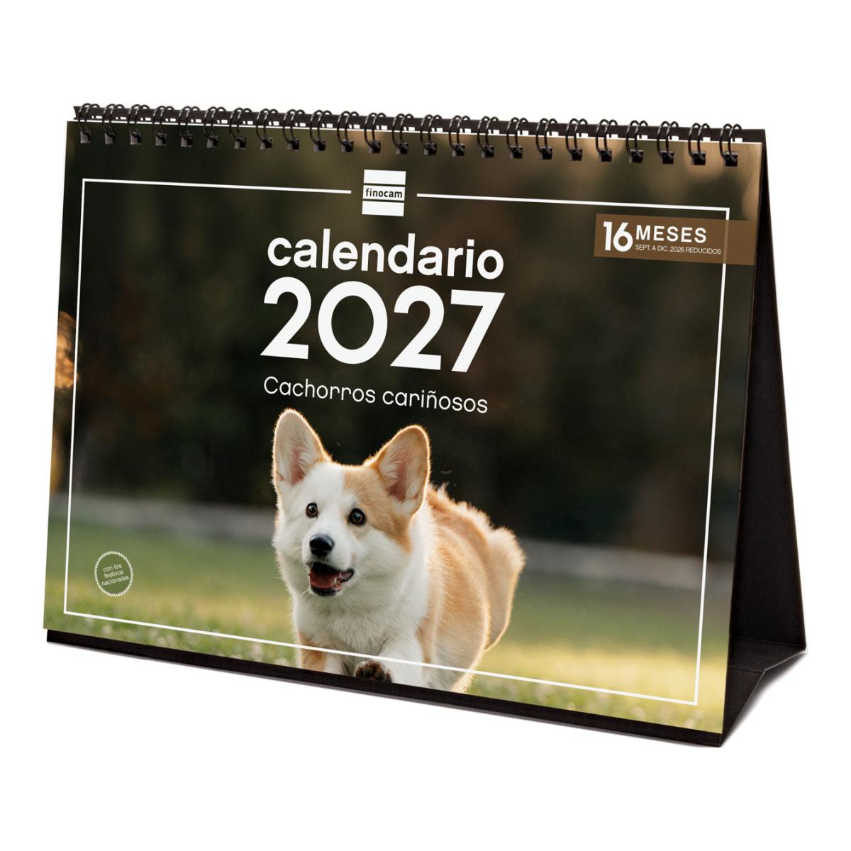Calendario sobremesa año 2027 Imágenes S-210x150 mm Mes Vista Cachorros Finocam castellano Multicolor-1