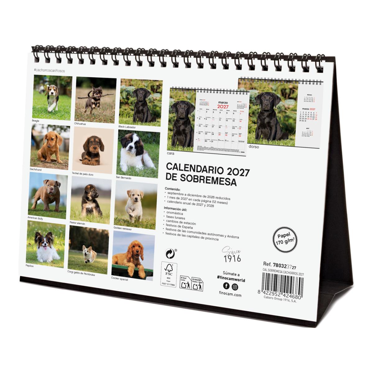 Calendario sobremesa año 2027 Imágenes S-210x150 mm Mes Vista Cachorros Finocam castellano Multicolor-6