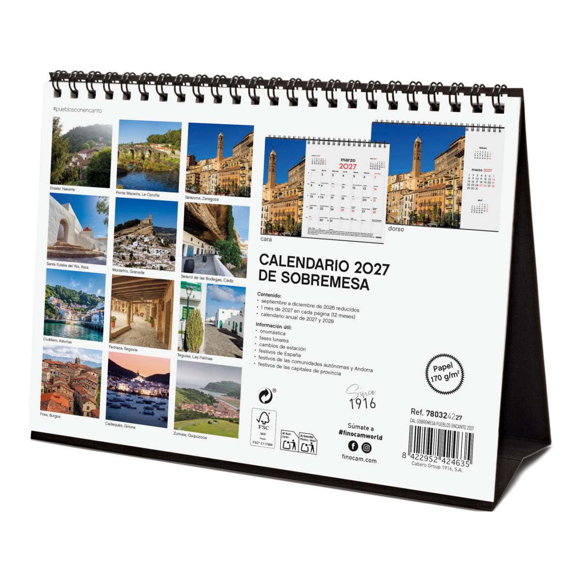 Calendario sobremesa año 2027 Imágenes S-210x150 mm Mes Vista Pueblos con encanto Finocam castellano Multicolor-5