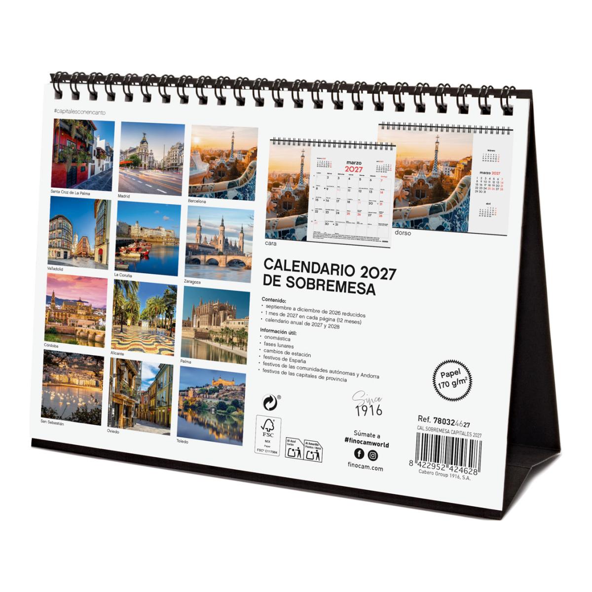 Calendario sobremesa año 2027 Imágenes S-210x150 mm Mes Vista Capitales Finocam castellano Multicolor-5