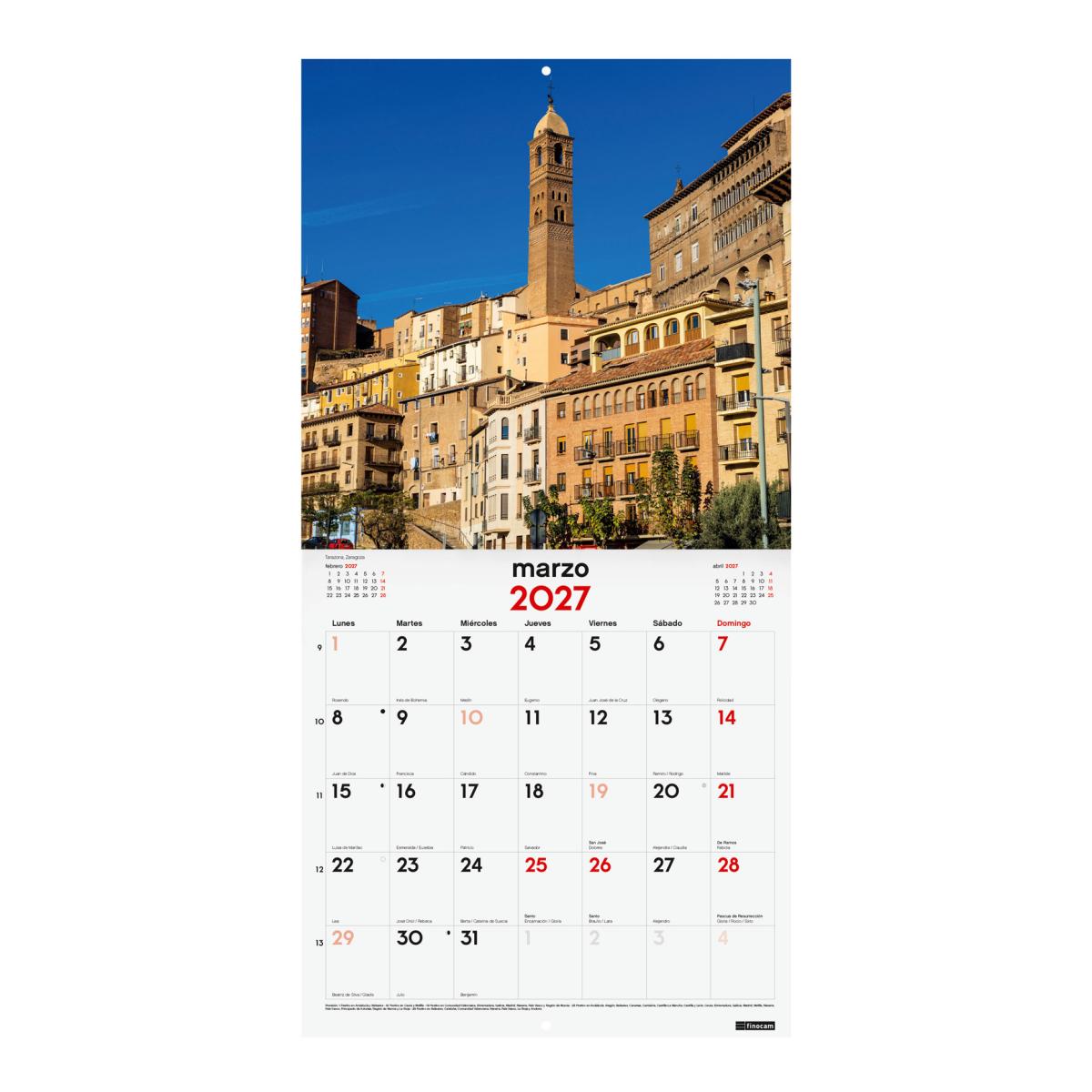 Imagen 2 de Calendario pared año 2027 Imágenes 300x300 mm Mes Vista Pueblos con encanto Finocam castellano Multicolor