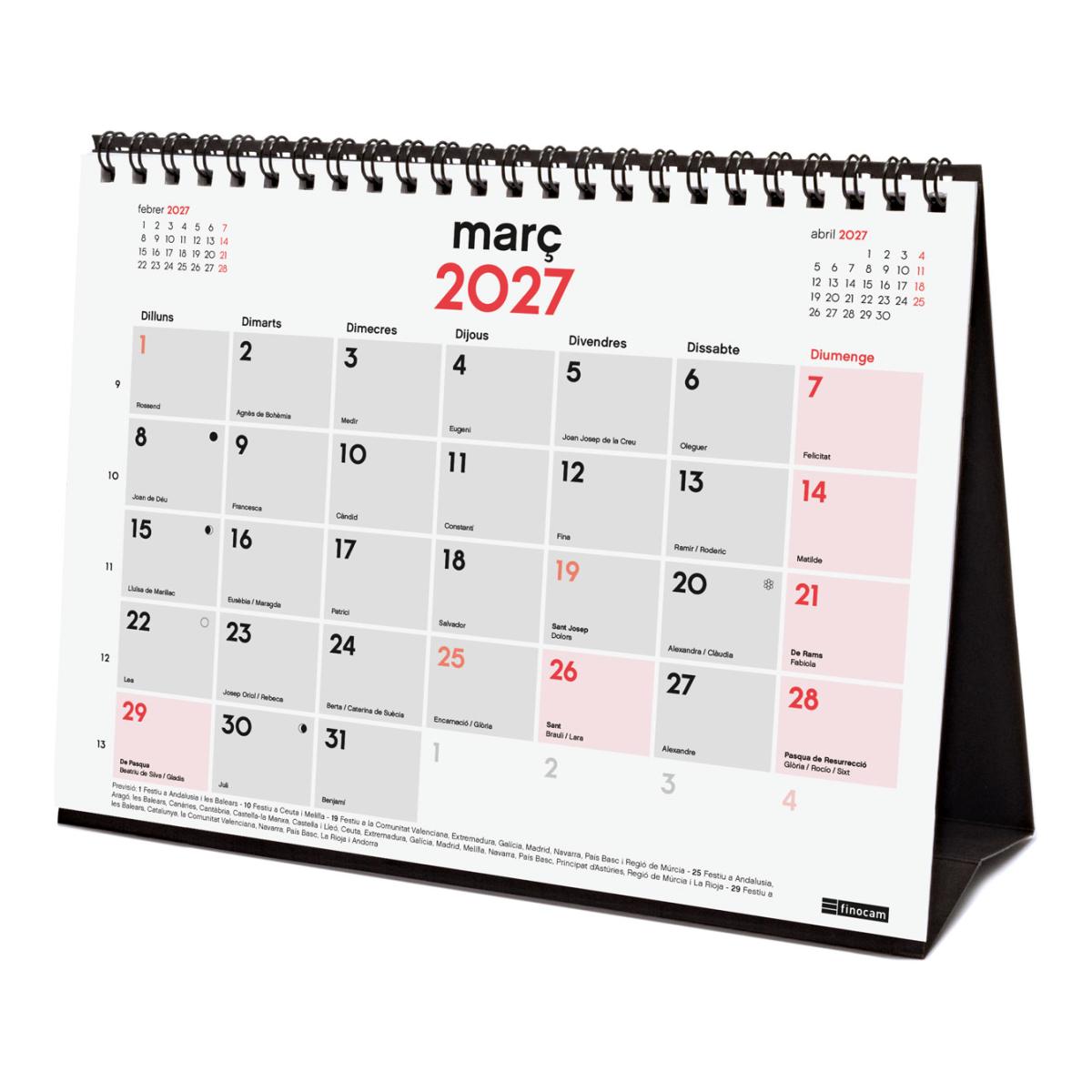 Calendario sobremesa año 2027 Neutro escribir S-210x150 mm Mes Vista Finocam catalán Multicolor-4