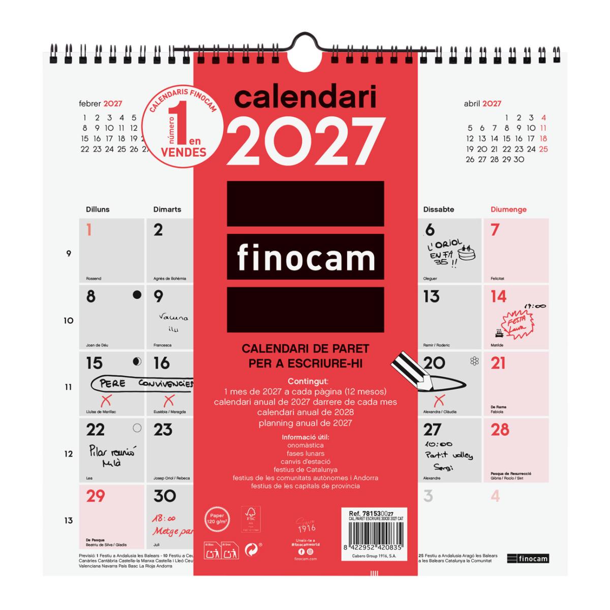Calendario pared año 2027 Neutro escribir 300x300 mm Mes Vista Finocam catalán Multicolor-1