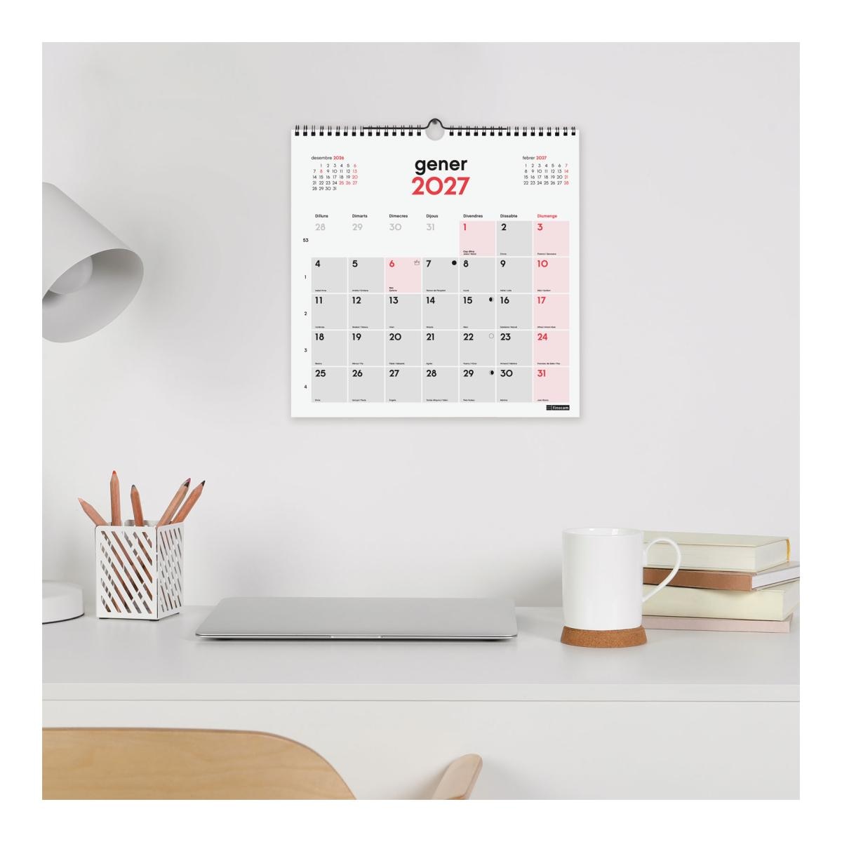 Calendario pared año 2027 Neutro escribir 300x300 mm Mes Vista Finocam catalán Multicolor-2