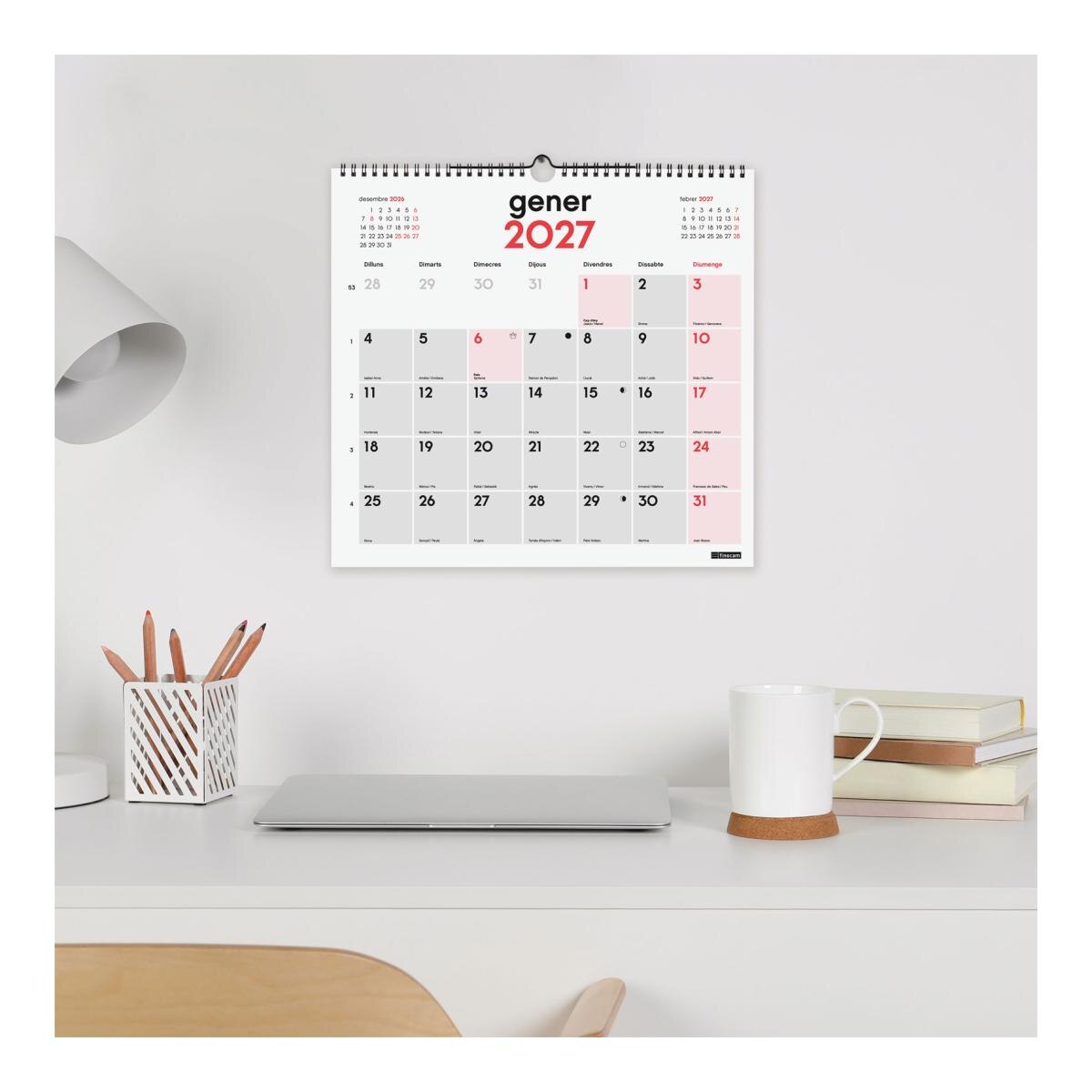 Calendario pared año 2027 Neutro escribir L-340x320 mm Mes Vista Finocam catalán Multicolor-2