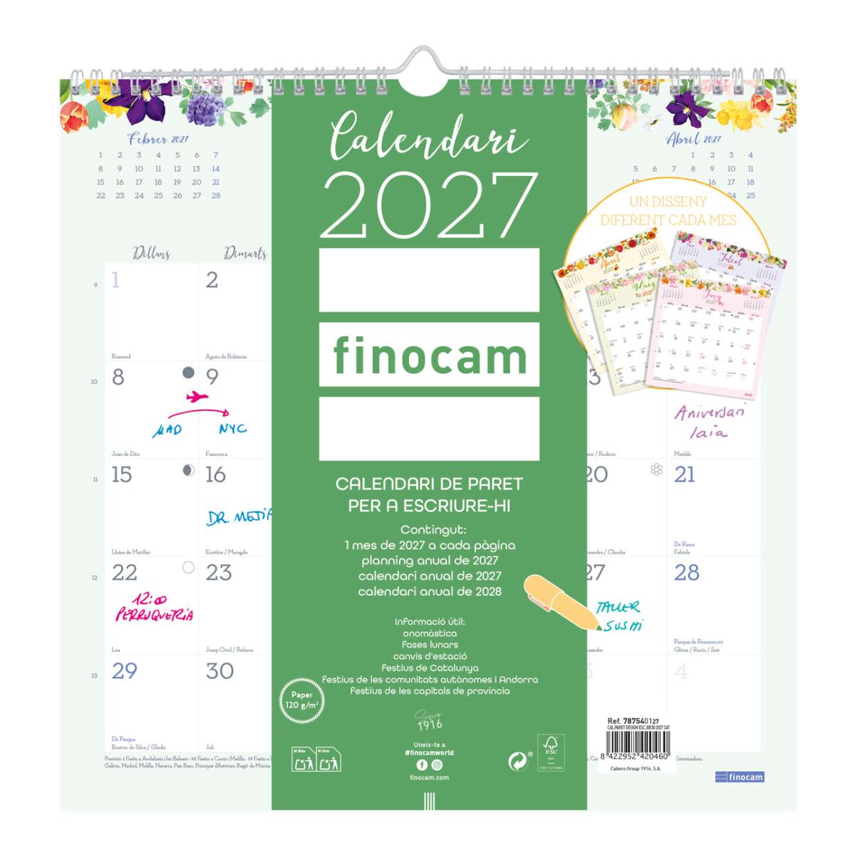 Calendario pared año 2027 Trendy Design 300x300 mm Mes Vista Finocam catalán Multicolor-1