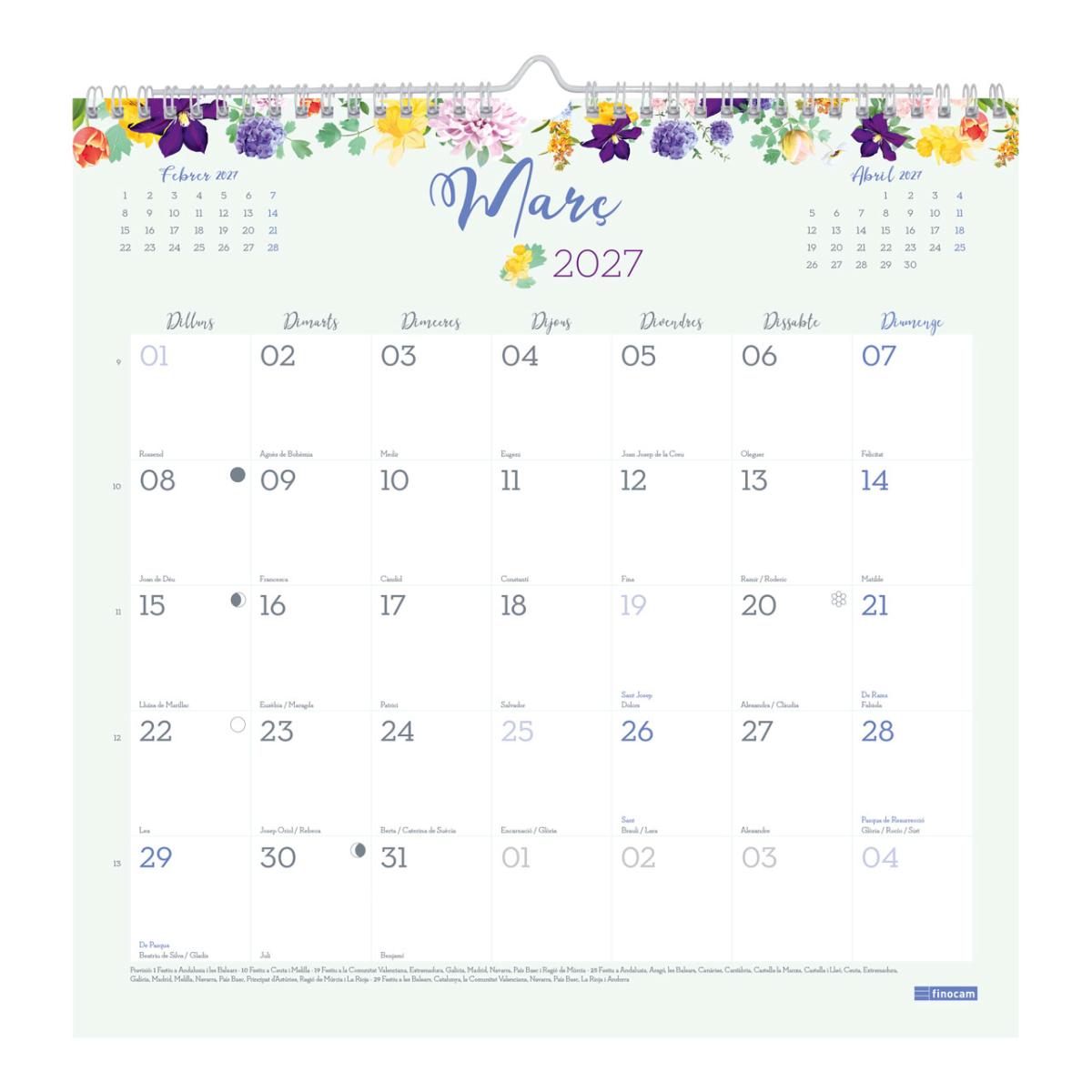 Calendario pared año 2027 Trendy Design 300x300 mm Mes Vista Finocam catalán Multicolor-3