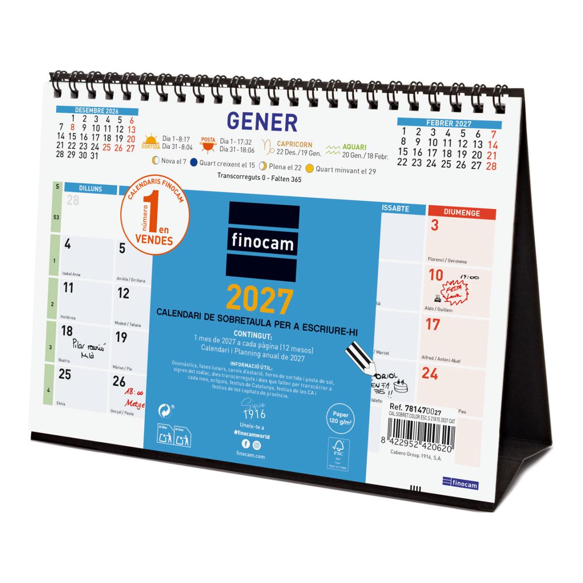 Calendario sobremesa año 2027 Trendy Color escribir S-210x150 mm Mes Vista Finocam catalán Multicolor-1