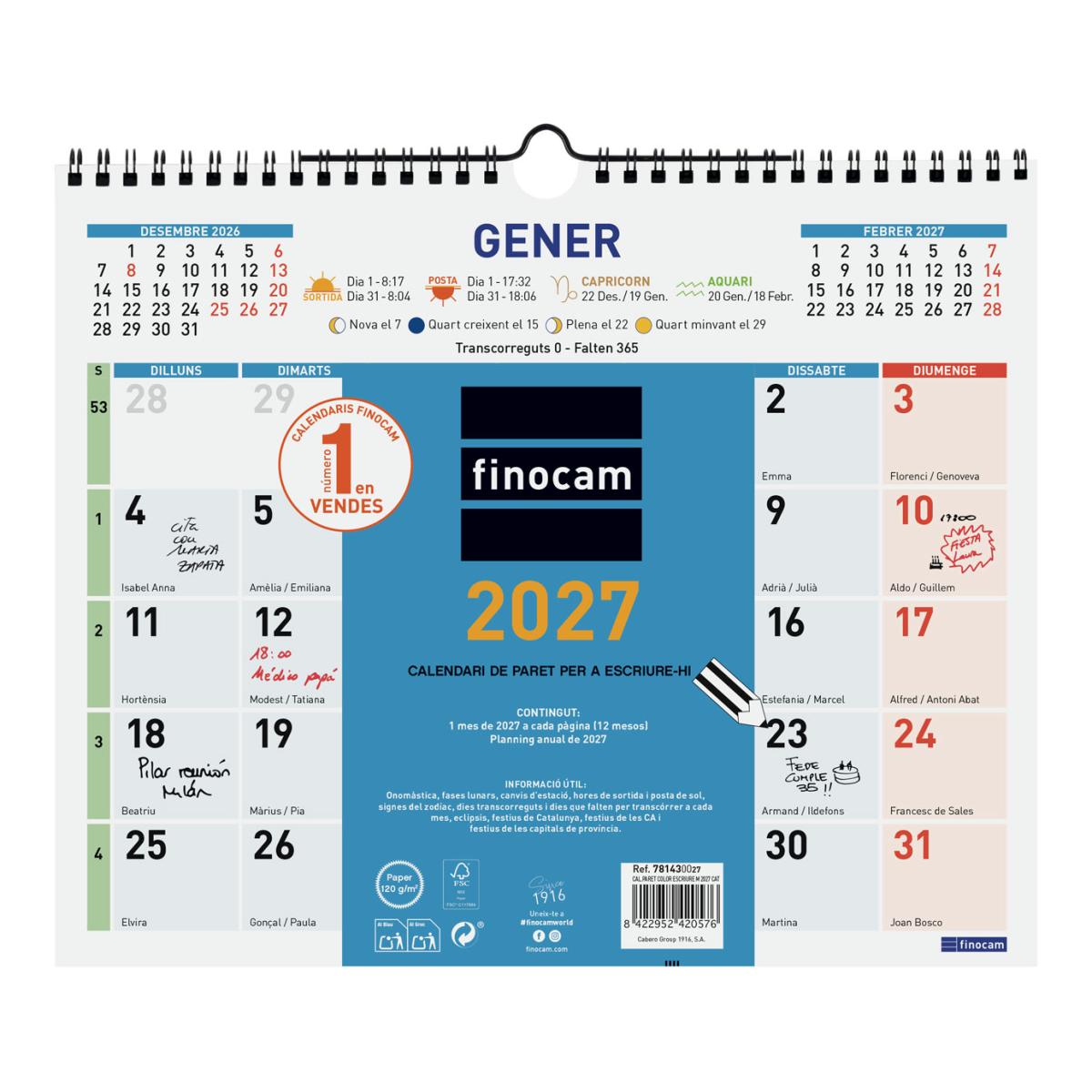 Calendario pared año 2027 Trendy Color escribir M-300x247 mm Mes Vista Finocam catalán Multicolor-1