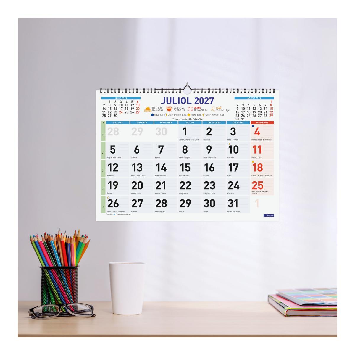 Calendario pared año 2027 Trendy Color mixto L-430x310 mm Mes Vista Finocam catalán Multicolor-2