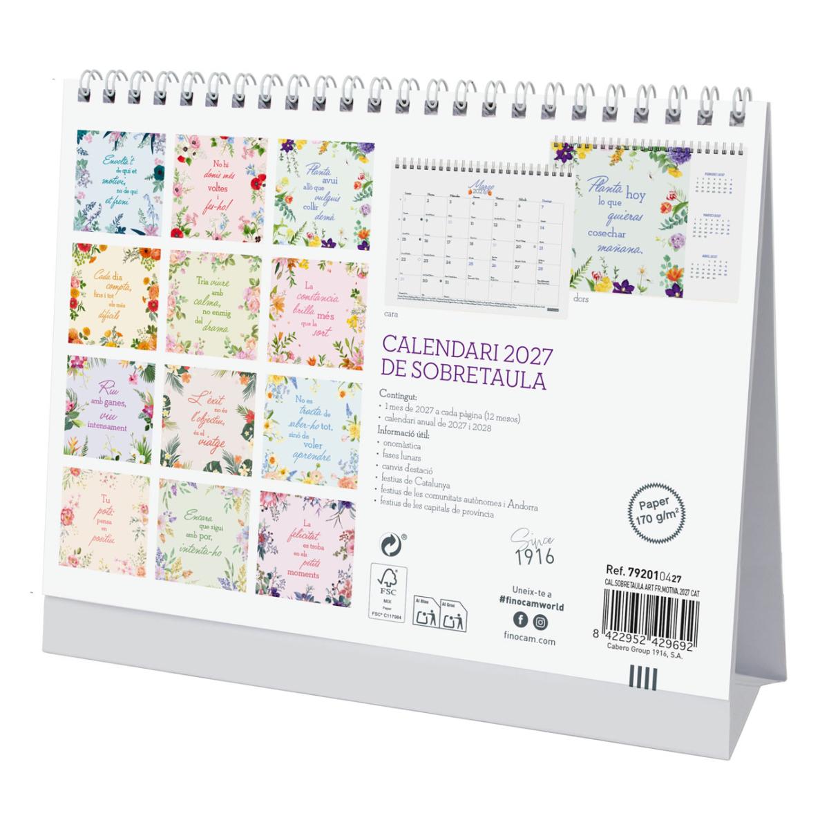 Calendario sobremesa año 2027 Art S-210x150 mm Mes Vista Frases motivadoras Finocam catalán Multicolor-6