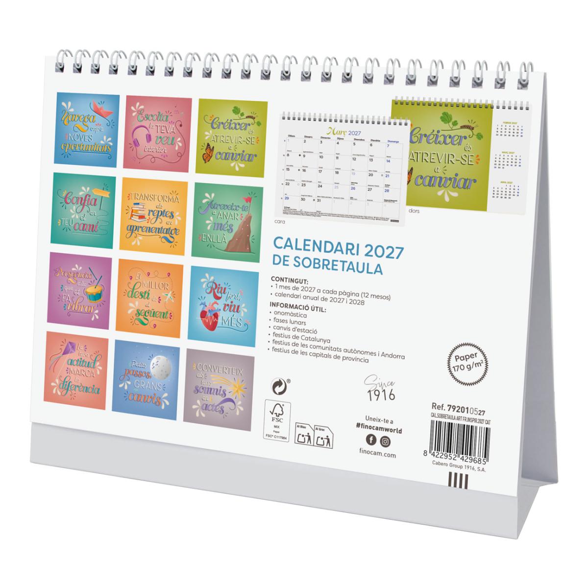 Calendario sobremesa año 2027 Art S-210x150 mm Mes Vista Frases inspiradoras Finocam catalán Multicolor-6