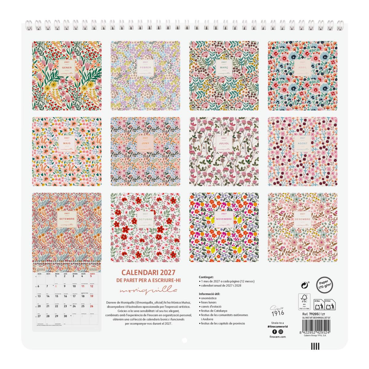 Imagen 3 de Calendario pared año 2027 Art 300x300 mm Mes Vista Moniquilla Finocam catalán Multicolor