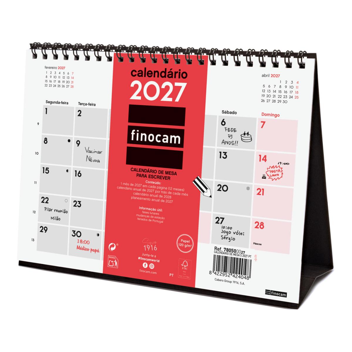 Imagem 0 de Calendário de secretária para o ano de 2027, neutro, modelo S-210x150 mm, visualização mensal, Finocam, em português