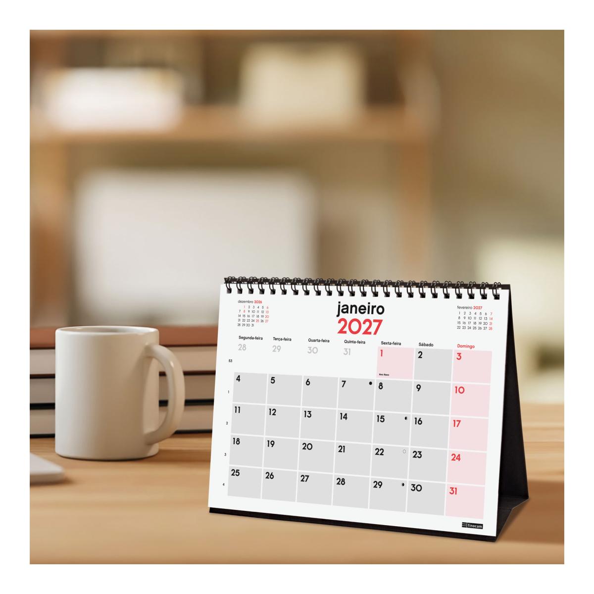 Calendário de secretária para o ano de 2027, neutro, modelo S-210x150 mm, visualização mensal, Finocam, em português Multicolor-2