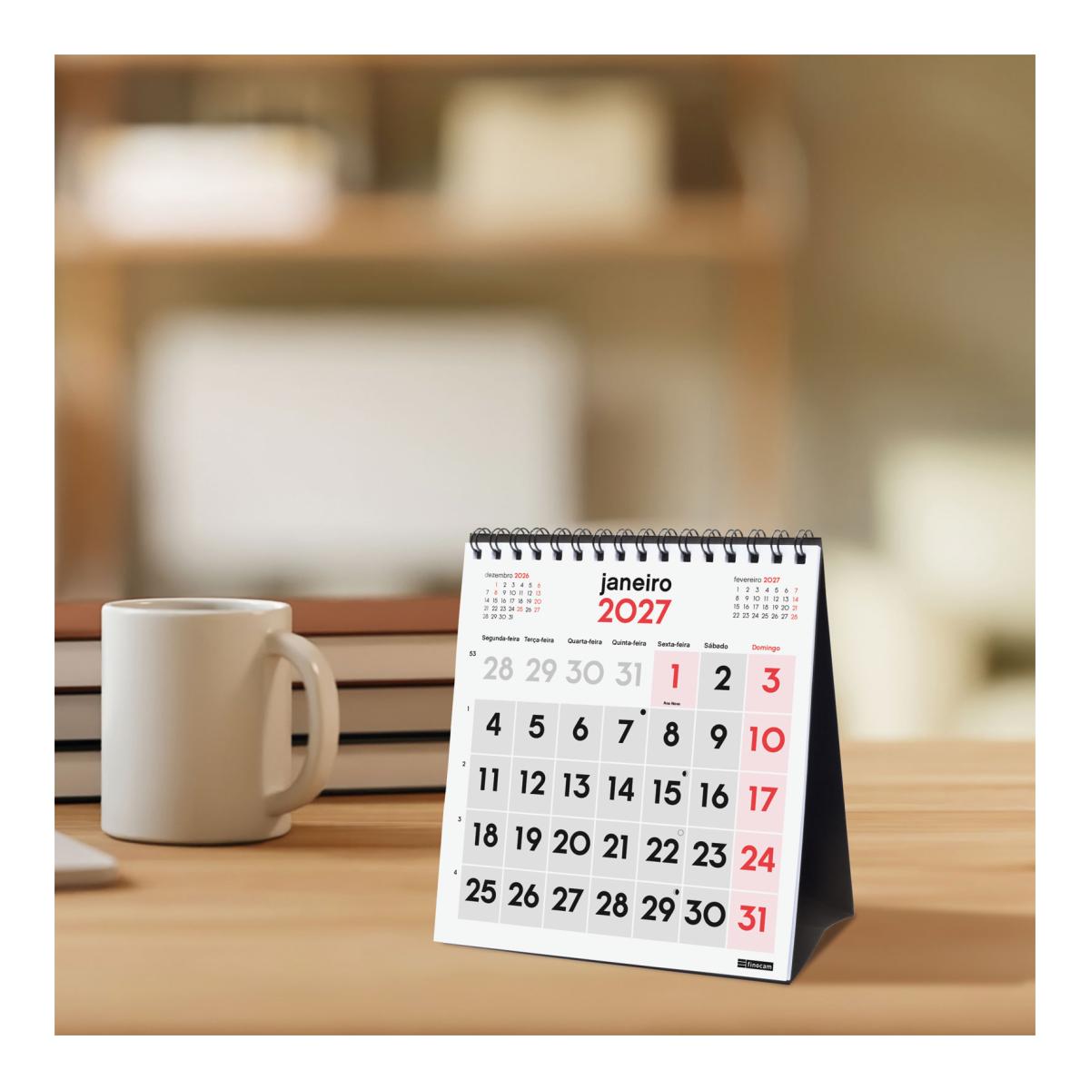 Calendário de secretária para o ano de 2027, neutro, números grandes, XS-140x150 mm, visualização mensal, Finocam, em português Multicolor-2