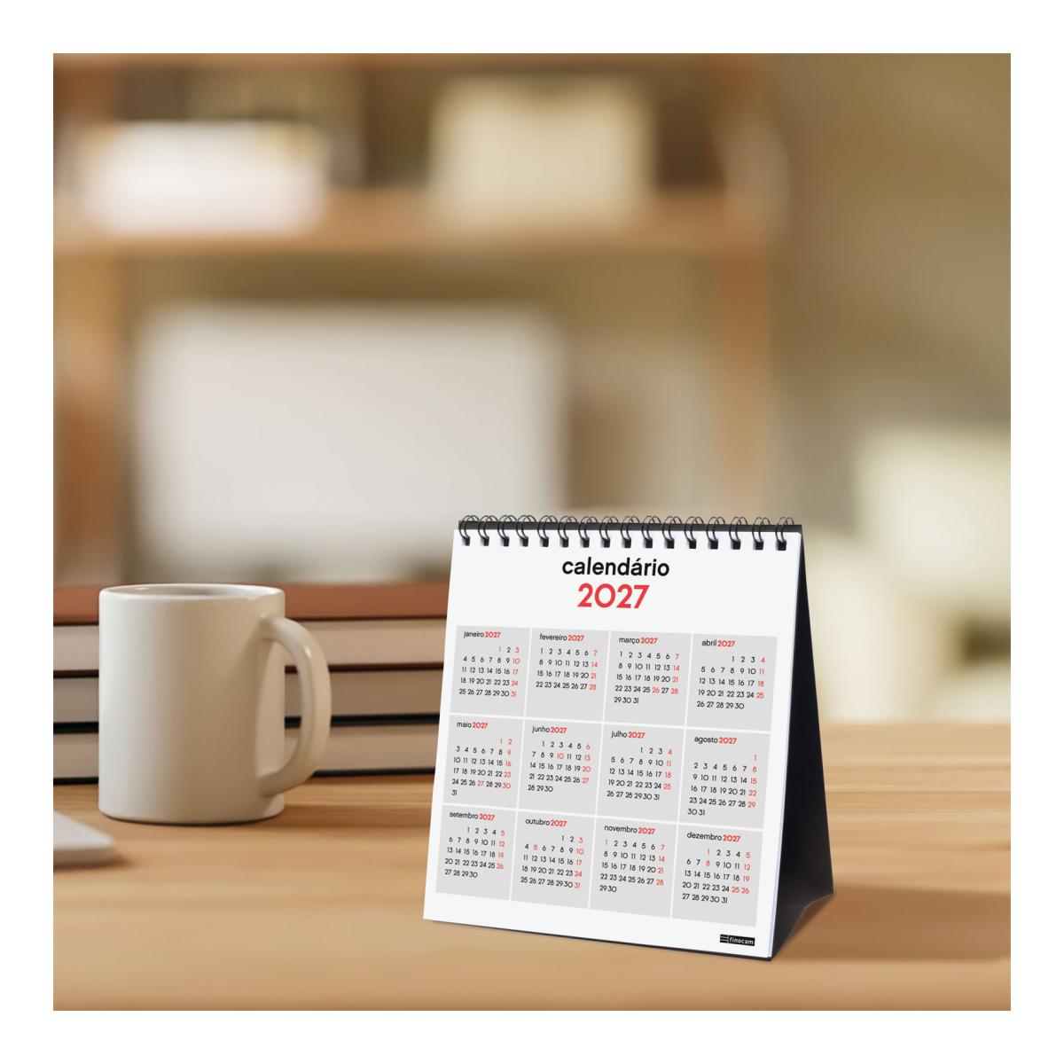 Calendário de secretária para o ano de 2027, neutro, números grandes, XS-140x150 mm, visualização mensal, Finocam, em português Multicolor-3