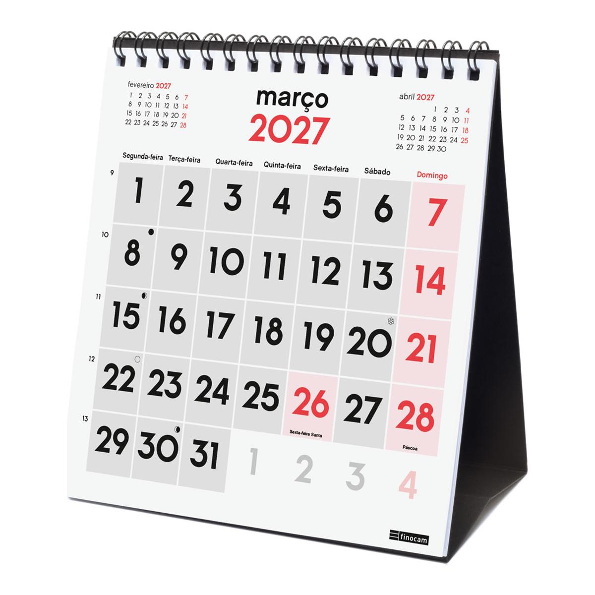 Calendário de secretária para o ano de 2027, neutro, números grandes, XS-140x150 mm, visualização mensal, Finocam, em português Multicolor-4