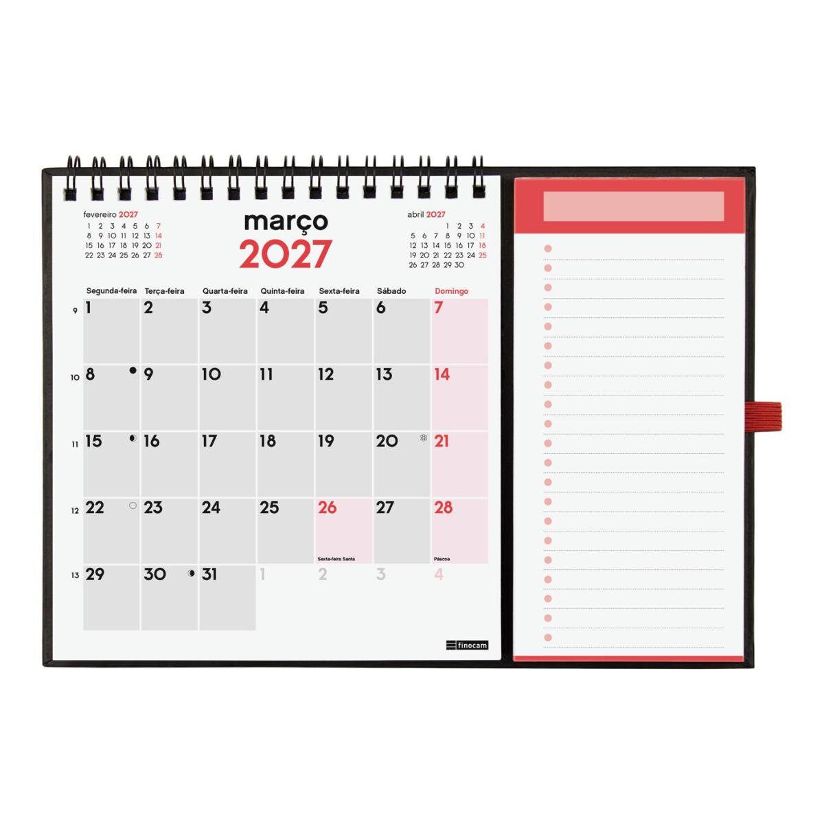 Calendário de parede em espiral com íman e bloco de notas, ano de 2027, Neutro, XS-140x150 mm, visualização mensal, Finocam, em Multicolor-3