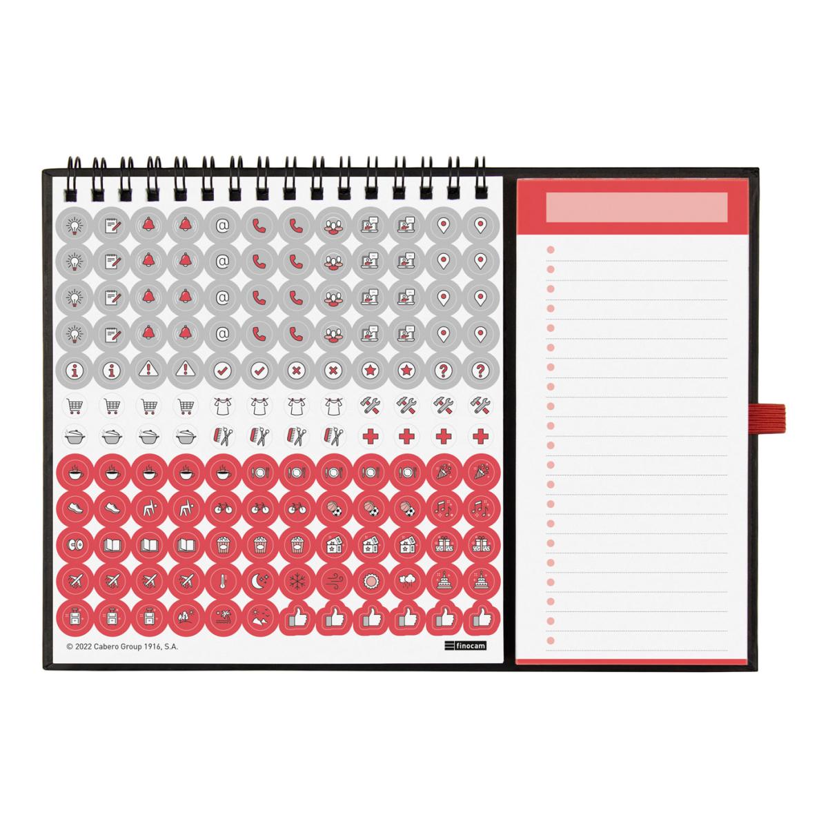 Calendário de parede em espiral com íman e bloco de notas, ano de 2027, Neutro, XS-140x150 mm, visualização mensal, Finocam, em Multicolor-4