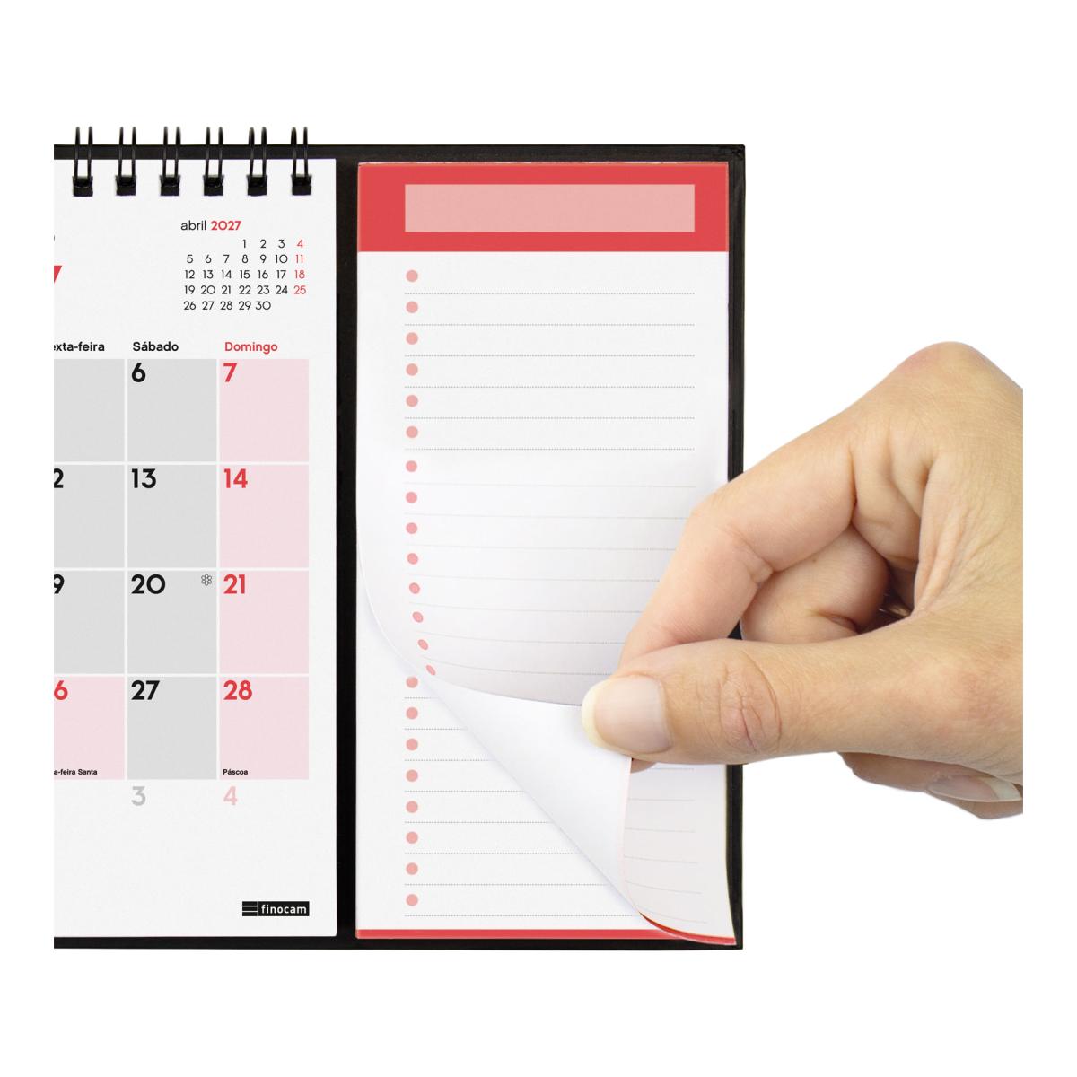 Calendário de parede em espiral com íman e bloco de notas, ano de 2027, Neutro, XS-140x150 mm, visualização mensal, Finocam, em Multicolor-6