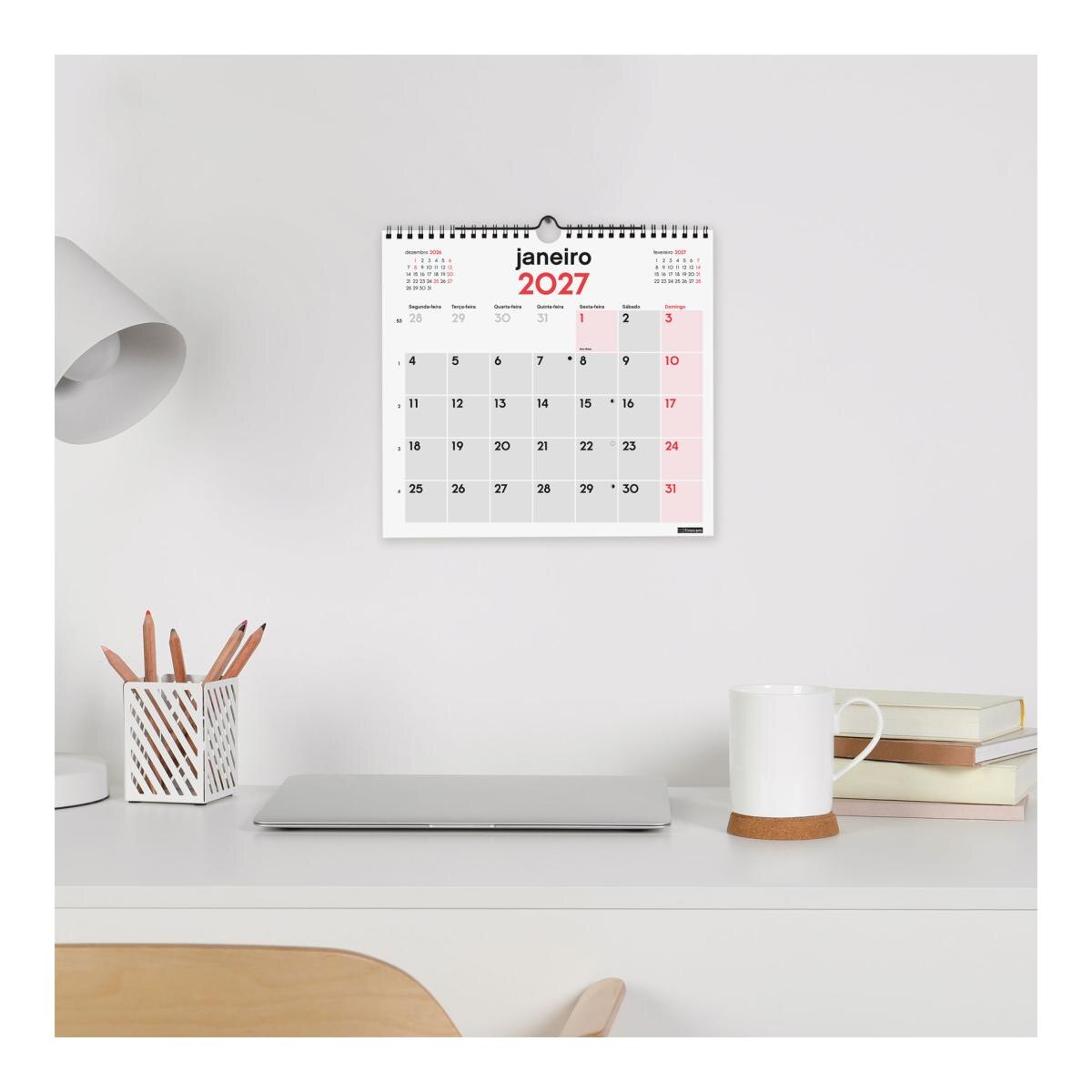 Calendário de parede para o ano de 2027, neutro, para preencher, M-265x245 mm, vista mensal, Finocam, em português Multicolor-2