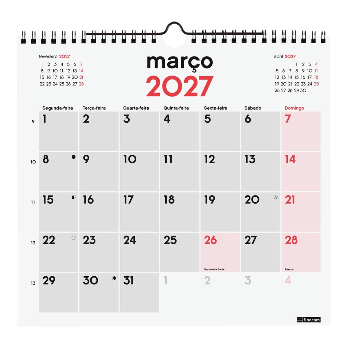 Calendário de parede para o ano de 2027, neutro, para preencher, M-265x245 mm, vista mensal, Finocam, em português Multicolor-3