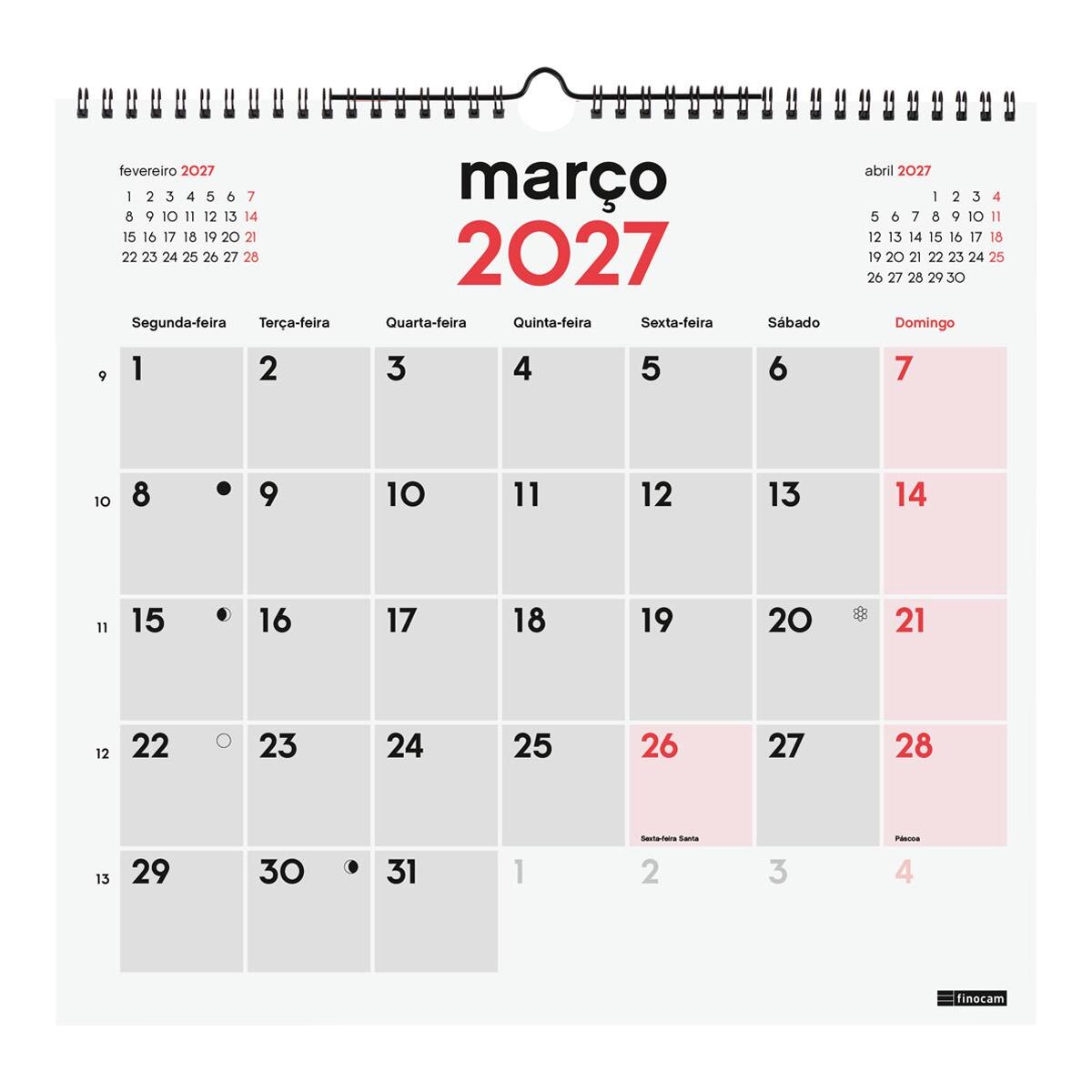 Calendário de parede para o ano de 2027, neutro, com dias escritos por extenso, L-155x430 mm, vista mensal, Finocam, em português Multicolor-3