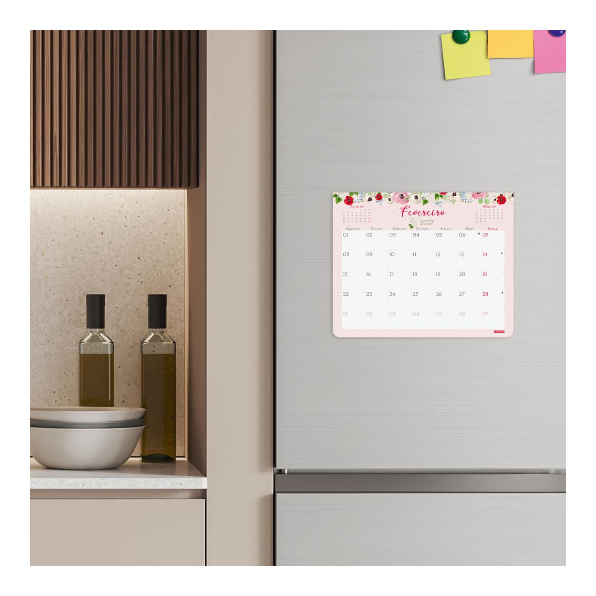 Calendário de parede com fixação por cola e íman, ano de 2027, Trendy Design, 250 x 200 mm, visualização mensal, Finocam, em português Multicolor-2