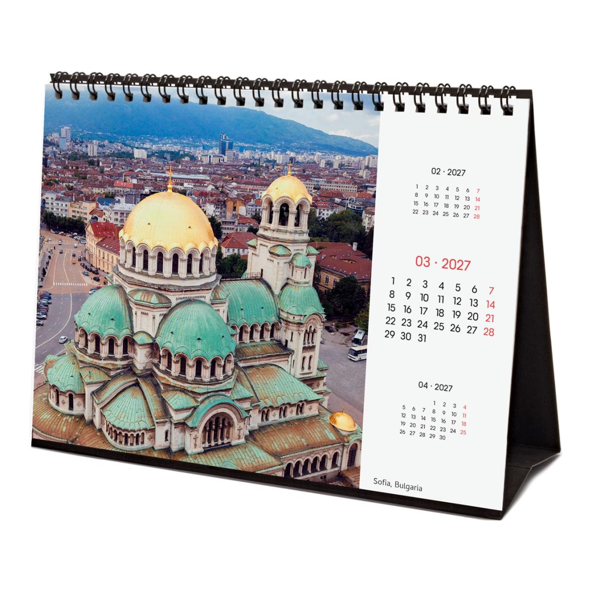 Calendário de secretária para o ano de 2027. Imagens S-210x150 mm. Vista mensal. Traveling Finocam internacional multilingue Multicolor-5