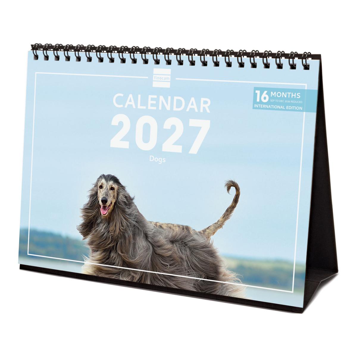Imagem 0 de Calendário de secretária para o ano de 2027. Imagens S-210x150 mm. Vista mensal. Cães. Finocam internacional multilingue