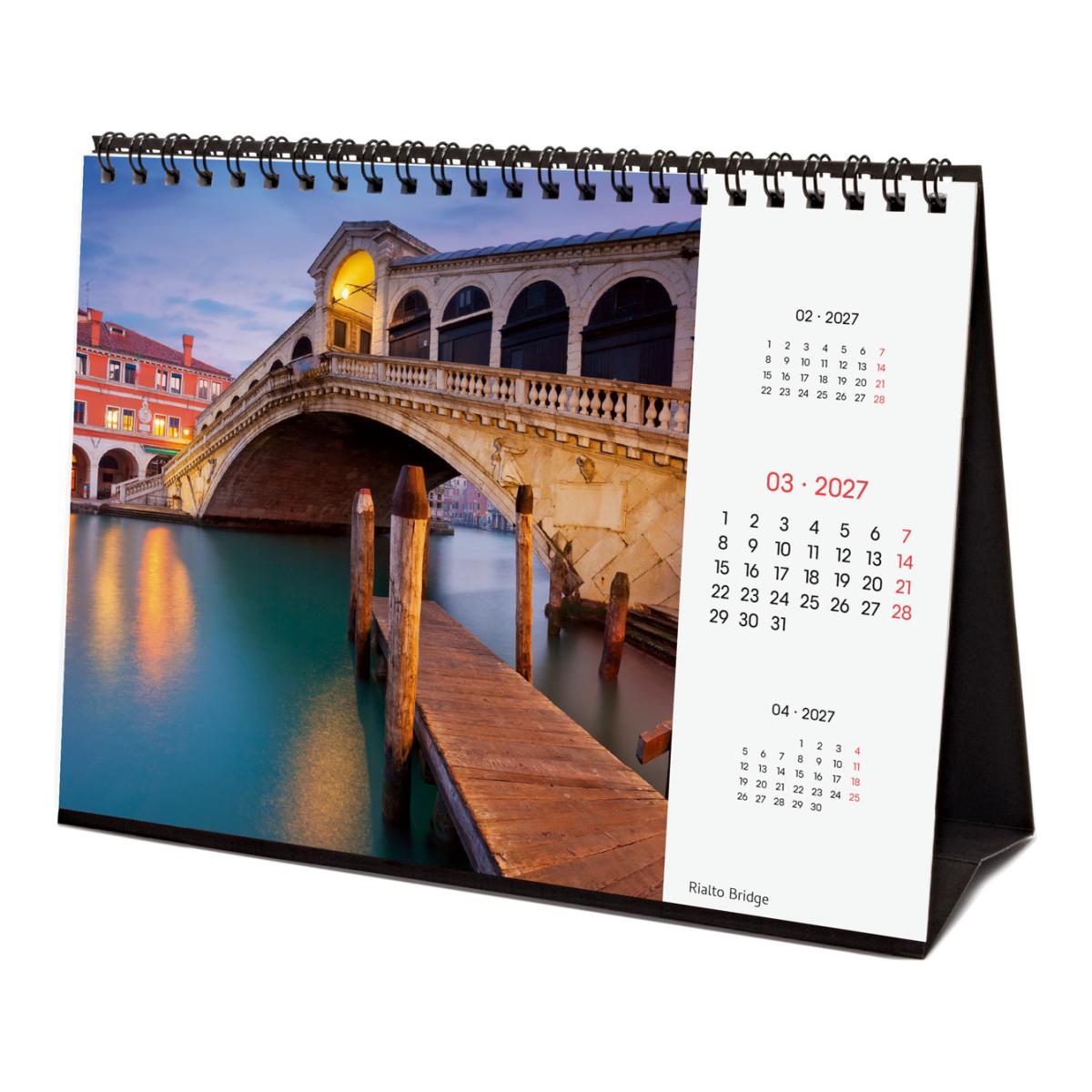 Calendário de secretária para o ano de 2027. Imagens S-210x150 mm. Vista mensal. Venice. Finocam internacional multilingue Multicolor-5