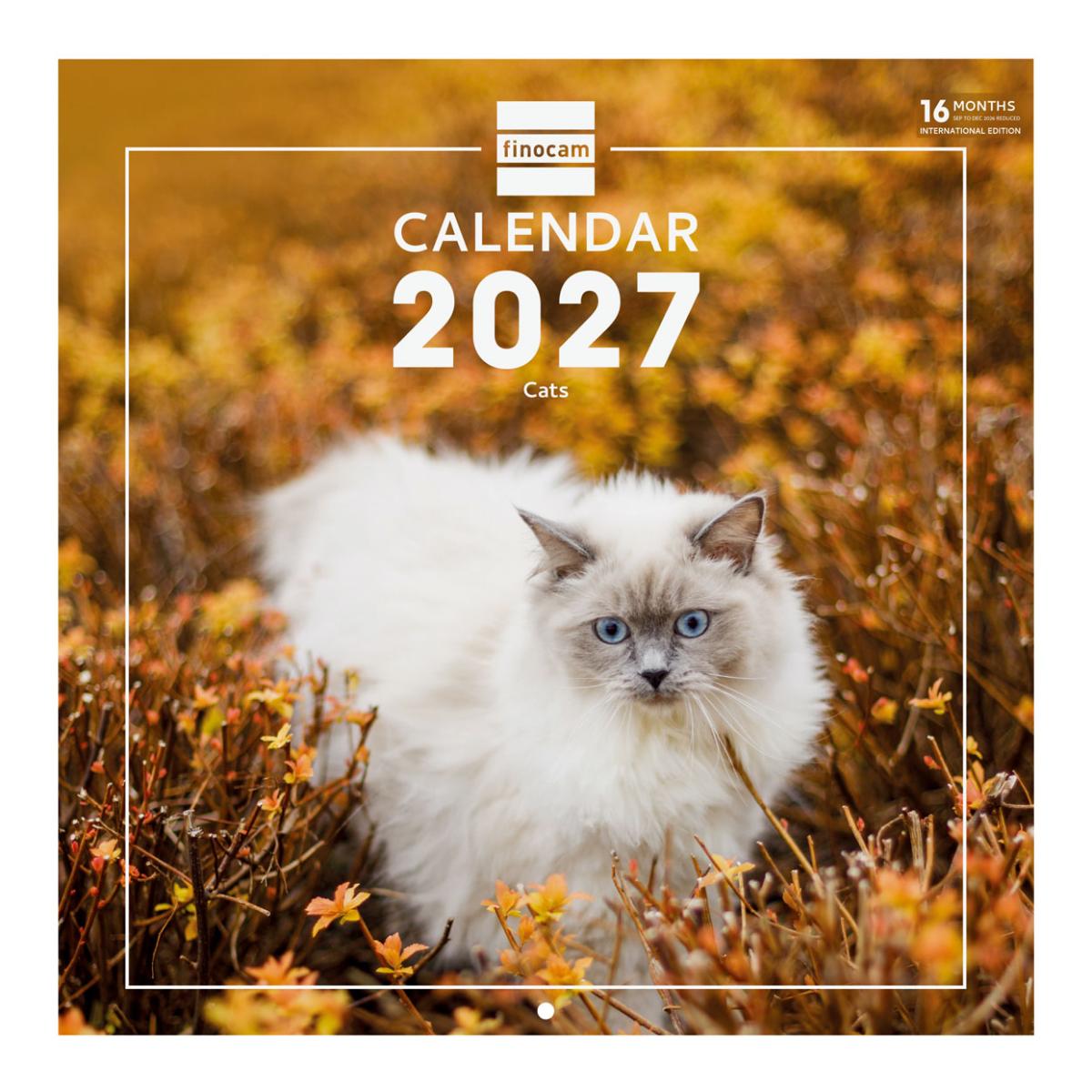 Imagem 0 de Calendário de parede para o ano de 2027 Imagens 300x300 mm Vista mensal Cats Finocam internacional multilingue