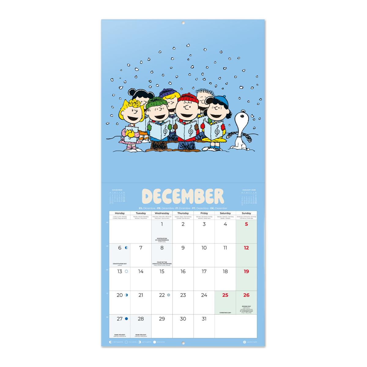 Imagen 3 de Calendario de pared 2027 30x30 16 Meses Peanuts Erik Rojo Multiliingüe Rojo