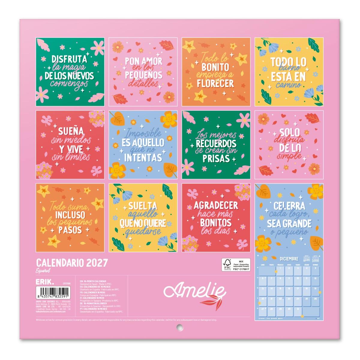 Calendario de pared 2027 30x30 16 Meses  Erik Rosa  Español Rosa-2