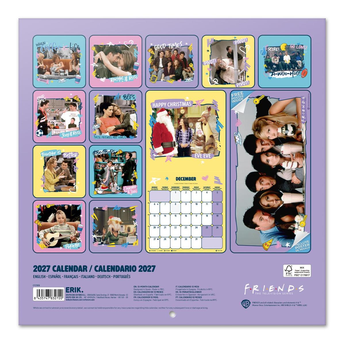 Imagen 2 de Calendario de pared 2027 30x30 16 Meses Friends Erik Morado Multiliingüe Morado