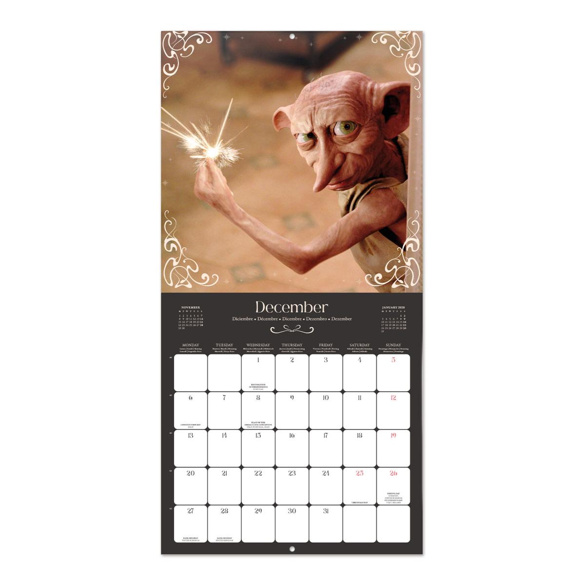 Calendario de pared 2027 30x30 16 Meses Harry Potter Erik Negro Multiliingüe Negro-3