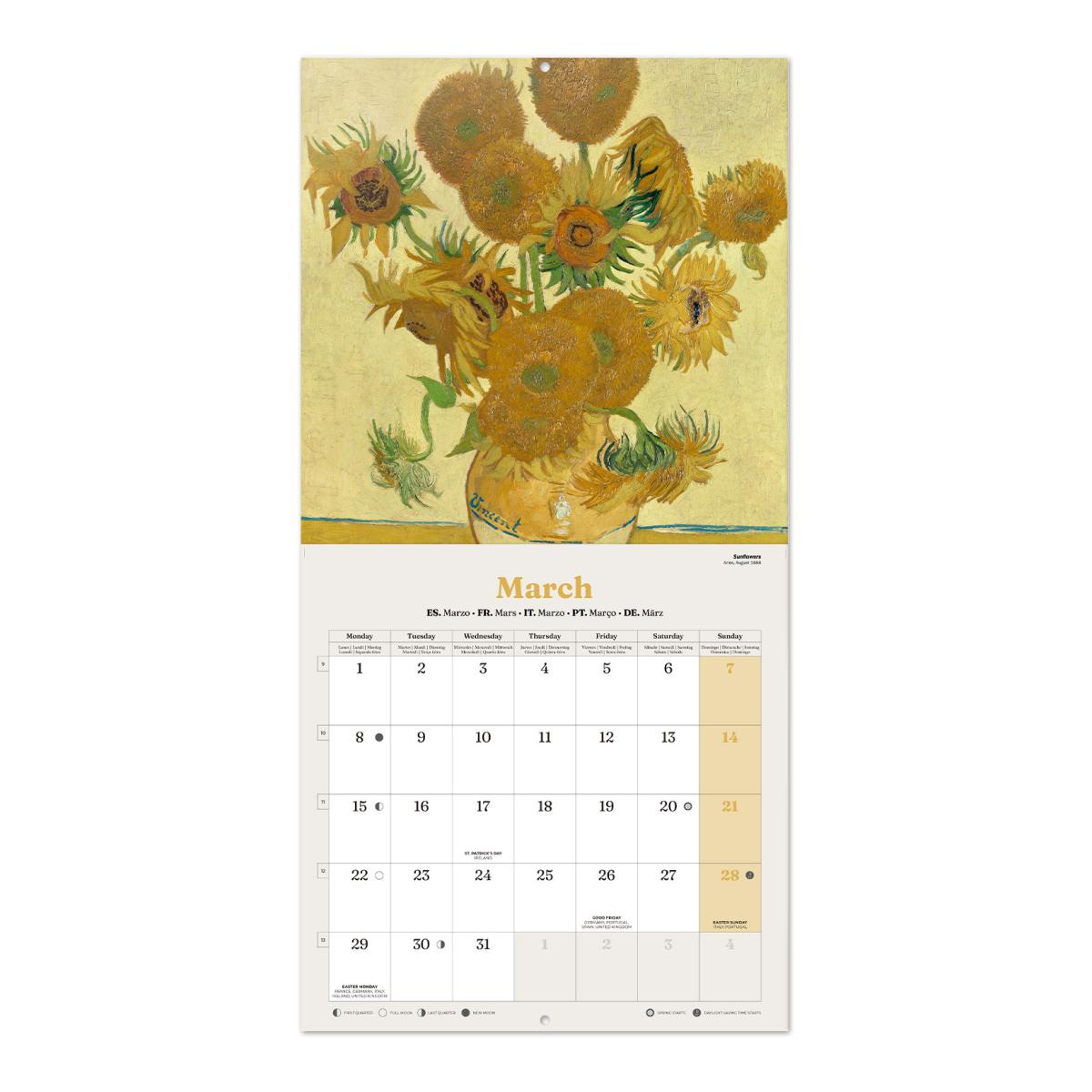 Calendário de Parede 2027 30x30 16 Meses Van Gogh Erik Blue Multiliingüe Azul-3