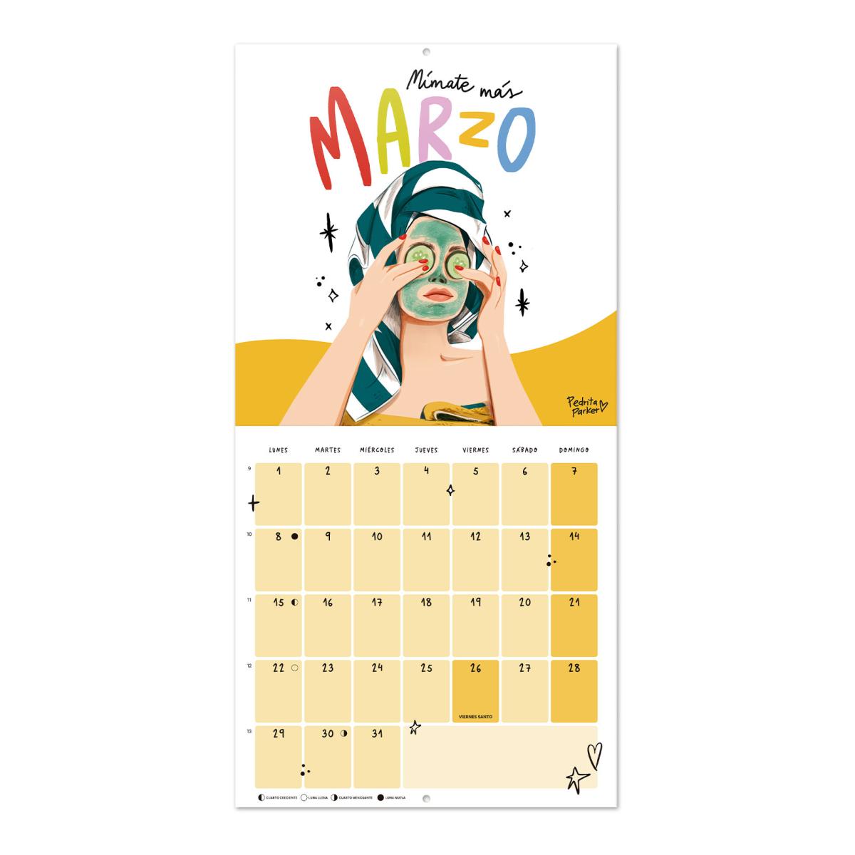 Calendario de pared 2027 30x30 16 Meses Pedrita Parker Erik Blanco Español Blanco-3