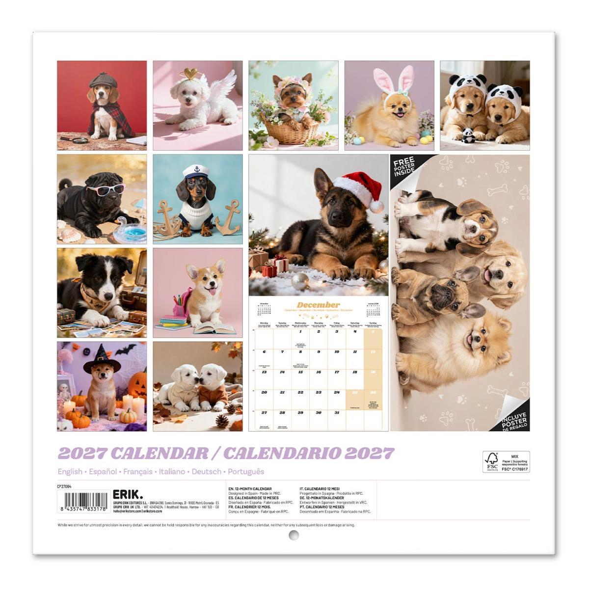 Calendario de pared 2027 30x30 16 Meses Erik Blanco Multiliingüe Blanco-2