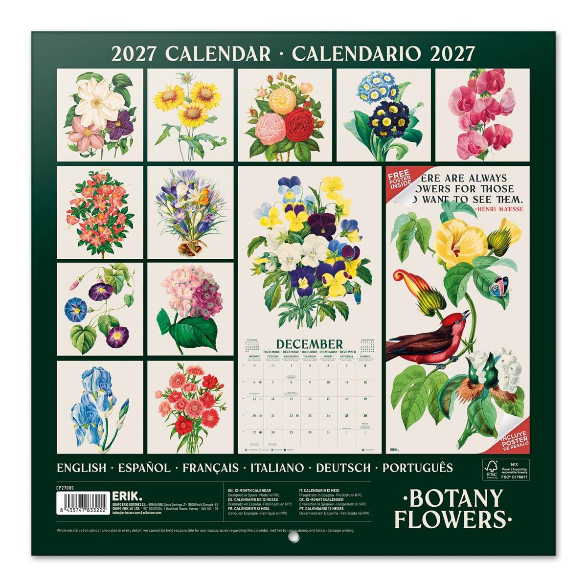 Calendario de pared 2027 30x30 16 Meses Erik Blanco Multiliingüe Blanco-2